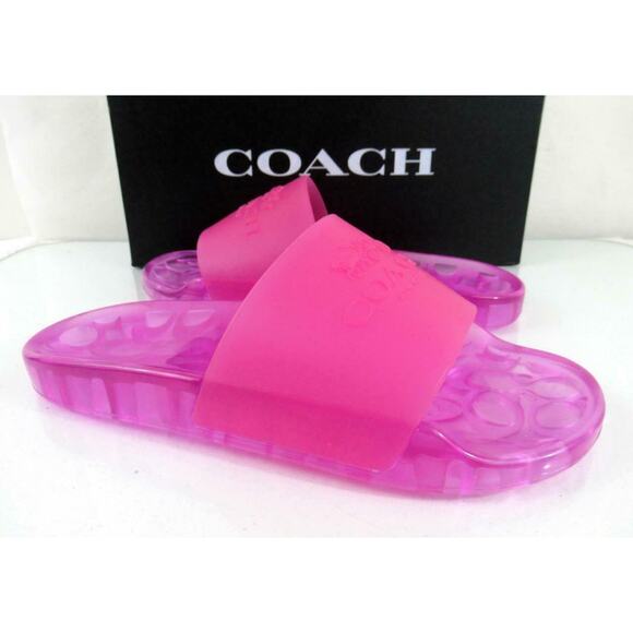 Women's Coach Ulyssa Rubber Pool Slide Transparent Sandals Bold Pink Size 7 - Picture 2 of 8